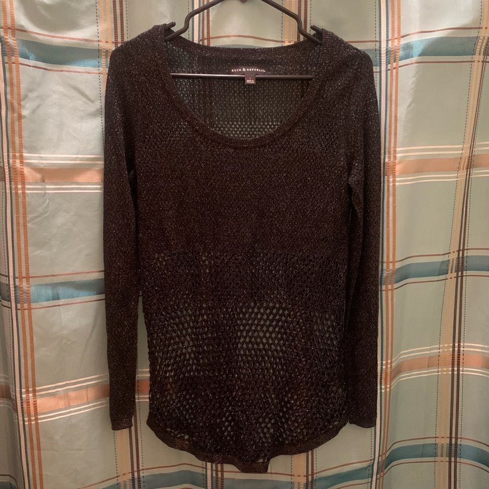 Rock and republic Oversized sweater sheer and holey Fishnet knit sweater black a